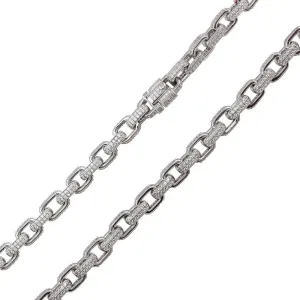 Rhodium Plated 925 Sterling Silver CZ Encrusted Micro Pave Link Chain or Bracelet 8.9mm - CHCZ107 RH