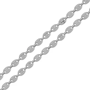 Rhodium Plated 925 Sterling Silver CZ Encrusted Oval Link Chain or Bracelet 8mm - CHCZ113 RH