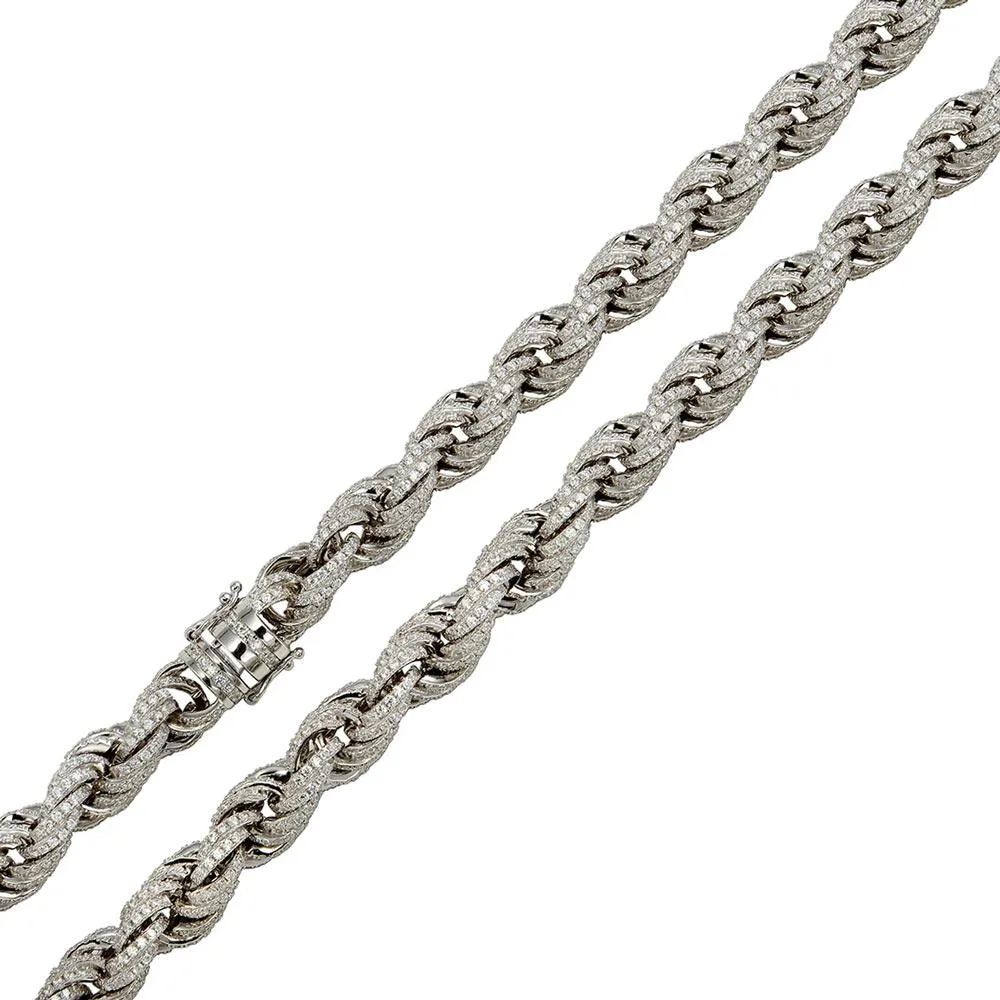 Rhodium Plated 925 Sterling Silver CZ Encrusted Rope Chains or Bracelet 9.7mm - CHCZ100 RH