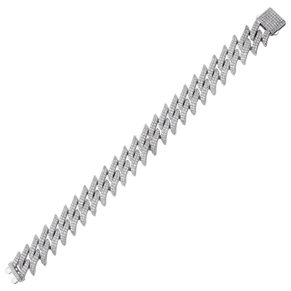 Rhodium Plated 925 Sterling Silver CZ Encrusted Spike Barbed Wire 10mm Chain or Bracelet - PAN00238