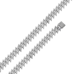 Rhodium Plated 925 Sterling Silver CZ Encrusted Spike Barbed Wire 10mm Chain or Bracelet - PAN00238