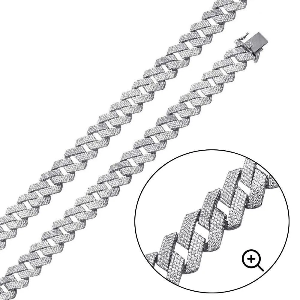 Rhodium Plated 925 Sterling Silver CZ Encrusted Square Miami Cuban Link 17.0mm - GMN00191