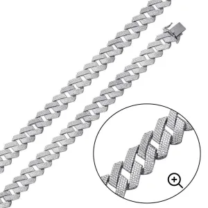 Rhodium Plated 925 Sterling Silver CZ Encrusted Square Miami Cuban Link 17.0mm - GMN00191
