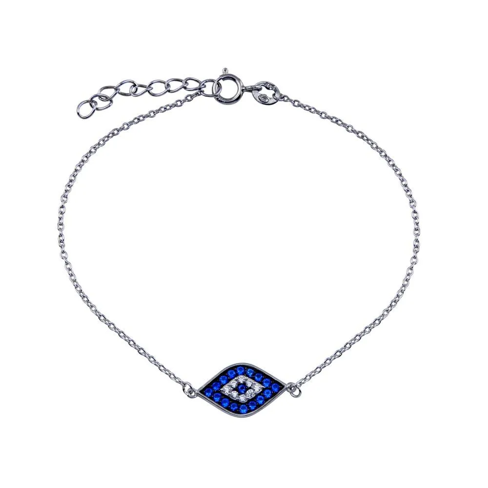 Rhodium Plated 925 Sterling Silver CZ  Evil Eye Bracelet - BGB00361