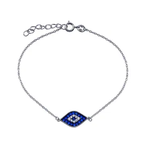 Rhodium Plated 925 Sterling Silver CZ  Evil Eye Bracelet - BGB00361