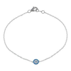 Rhodium Plated 925 Sterling Silver CZ Evil Eye Bracelet - STB00597