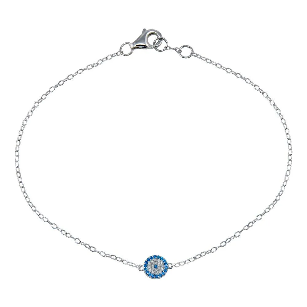 Rhodium Plated 925 Sterling Silver CZ Evil Eye Bracelet - STB00597