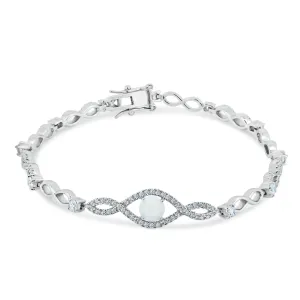 Rhodium Plated 925 Sterling Silver CZ Eye Bracelet with Synthetic Opal - BGB00283