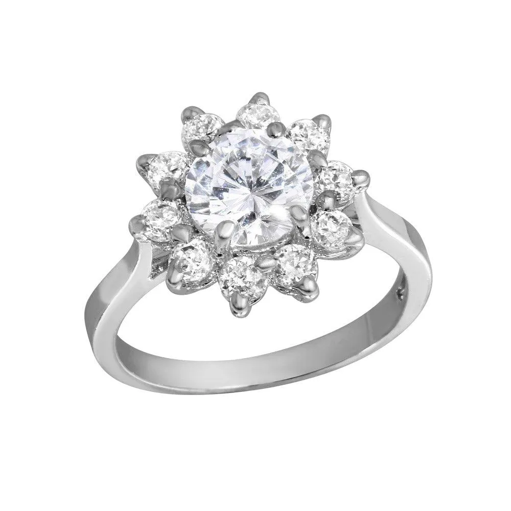 Rhodium Plated 925 Sterling Silver CZ Flower Ring - GSR00004