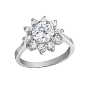 Rhodium Plated 925 Sterling Silver CZ Flower Ring - GSR00004