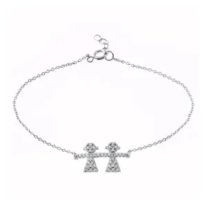 Rhodium Plated 925 Sterling Silver CZ Girls Chain Bracelet - BGB00335GIRL
