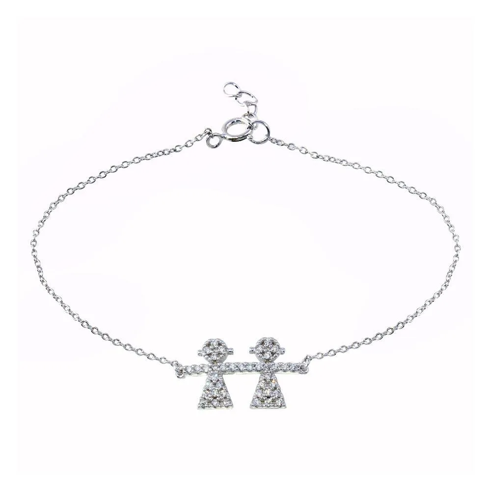 Rhodium Plated 925 Sterling Silver CZ Girls Chain Bracelet - BGB00335GIRL