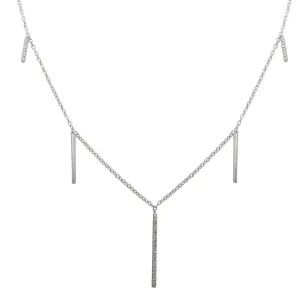 Rhodium Plated 925 Sterling Silver CZ Hanging Bars Necklace - STP01534