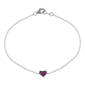 Rhodium Plated 925 Sterling Silver CZ Heart Bracelet - STB00589-RED