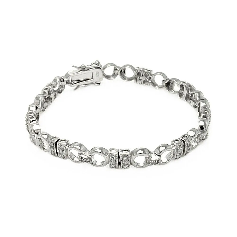 Rhodium Plated 925 Sterling Silver CZ Link Bracelet - BGB00100