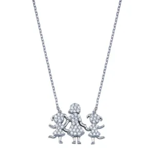 Rhodium Plated 925 Sterling Silver CZ Mother and Daughters Clear CZ Necklace - GMN00109