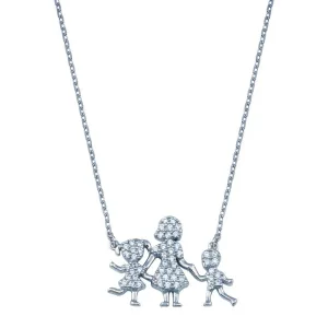 Rhodium Plated 925 Sterling Silver CZ Mother Daughter and Son Clear CZ Necklace - GMN00114