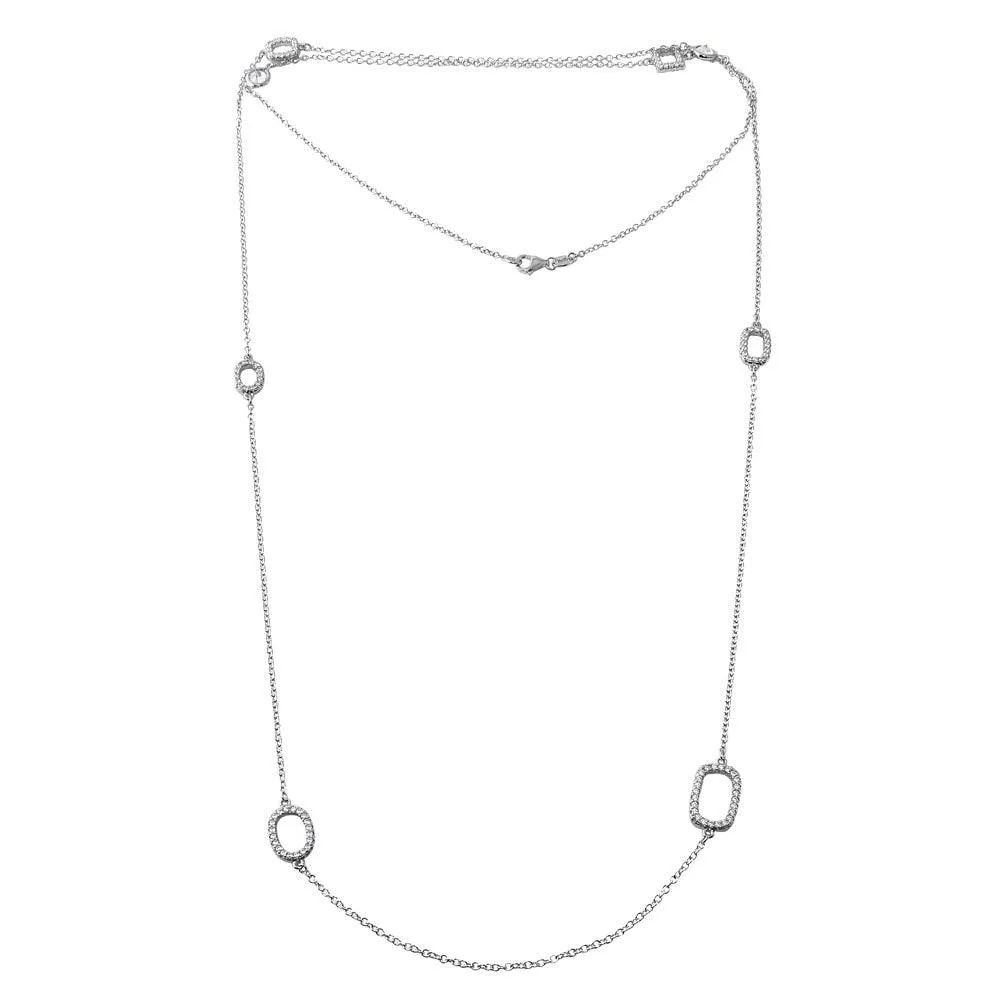 Rhodium Plated 925 Sterling Silver CZ Open Charm Chain Necklace 36" - BGP01197