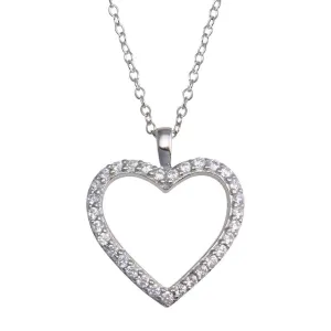 Rhodium Plated 925 Sterling Silver CZ Open Heart Necklace - STP01668