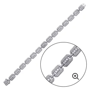 Rhodium Plated 925 Sterling Silver CZ Square Link Bracelet 8.8mm - GMB00081