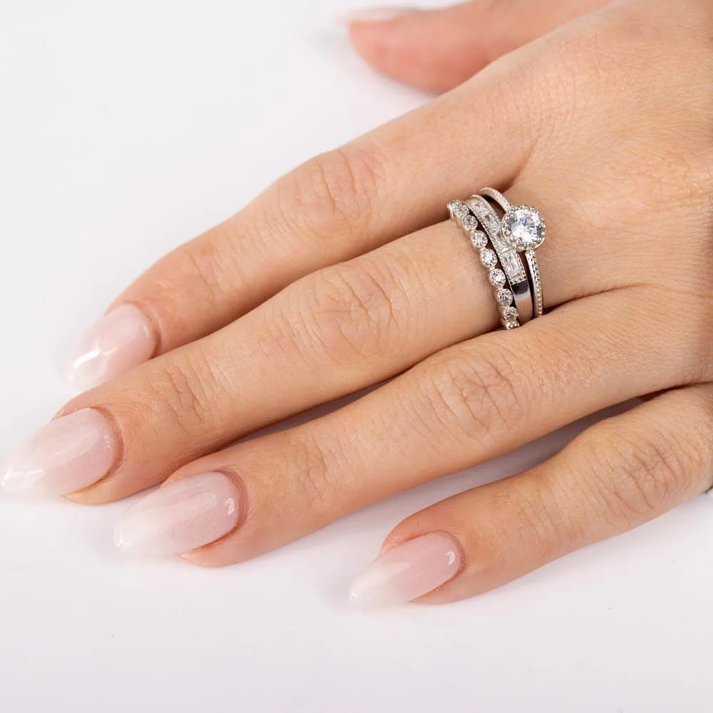 Rhodium Plated 925 Sterling Silver CZ Stackable Ring Set - STR01126