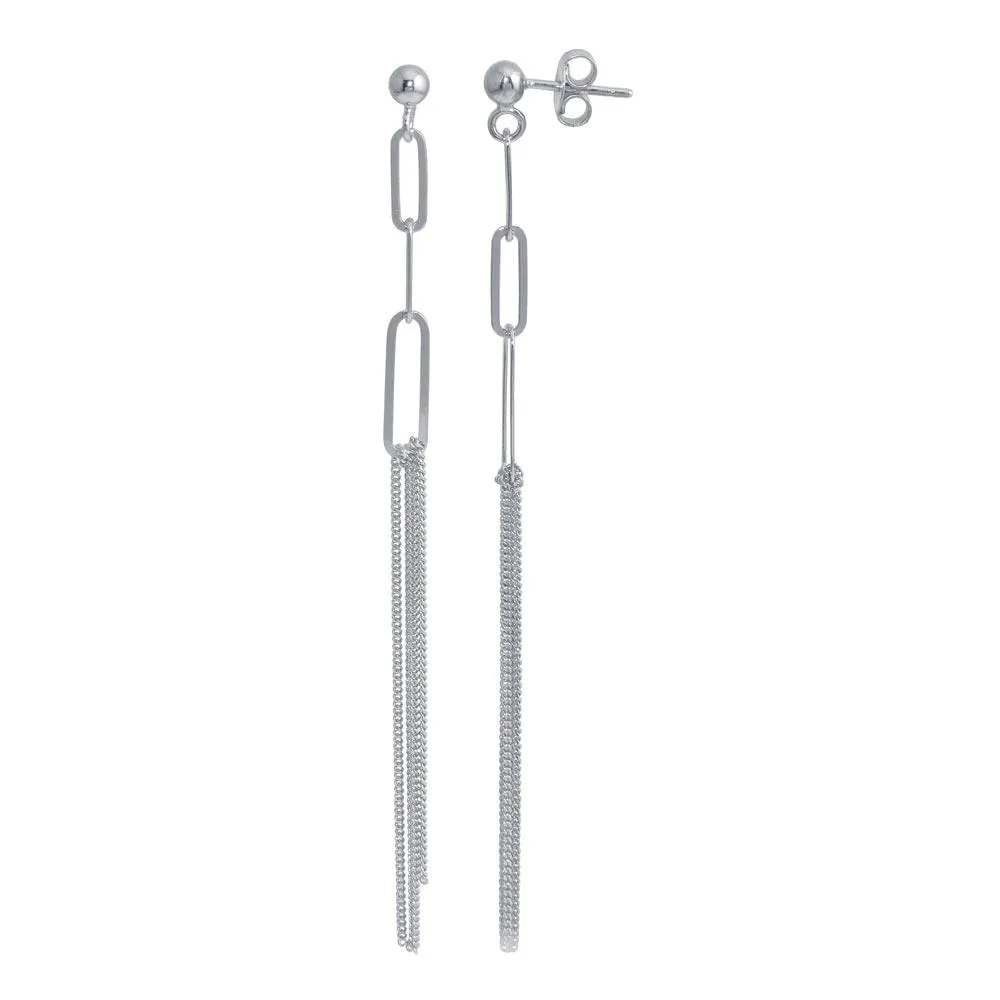Rhodium Plated 925 Sterling Silver Dangling Ball Paperclip Earring - ITE00089-RH