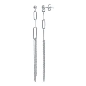 Rhodium Plated 925 Sterling Silver Dangling Ball Paperclip Earring - ITE00089-RH