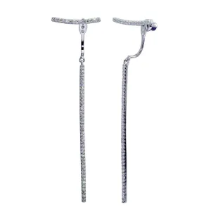 Rhodium Plated 925 Sterling Silver Dangling Bar Earrings with CZ - BGE00597