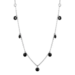Rhodium Plated 925 Sterling Silver Dangling Black CZ Chain Necklace - ECN00050RH