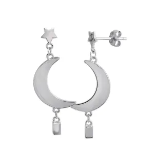Rhodium Plated 925 Sterling Silver Dangling Crescent Earrings - STE01202