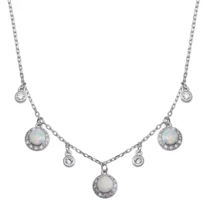 Rhodium Plated 925 Sterling Silver Dangling CZ and Round Synthetic Opal Necklace - BGP01377