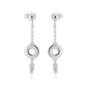 Rhodium Plated 925 Sterling Silver Dangling Donut Bar Stud Earrings - ITE00098-RH