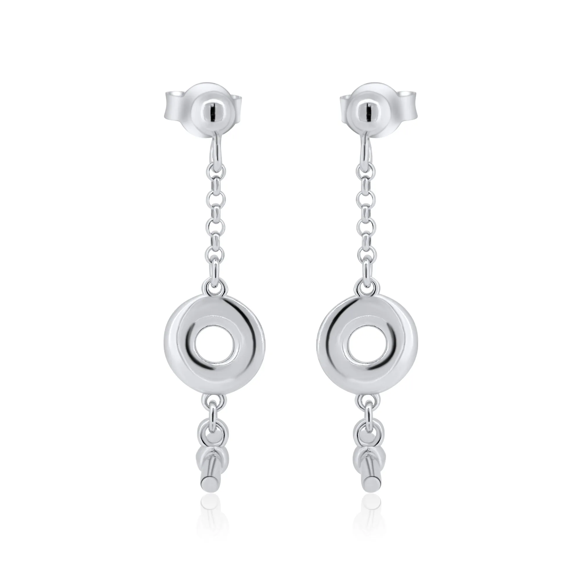 Rhodium Plated 925 Sterling Silver Dangling Donut Bar Stud Earrings - ITE00098-RH
