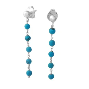 Rhodium Plated 925 Sterling Silver Dangling Earring with 5 Turquoise Beads - DIE00006RH-TQ