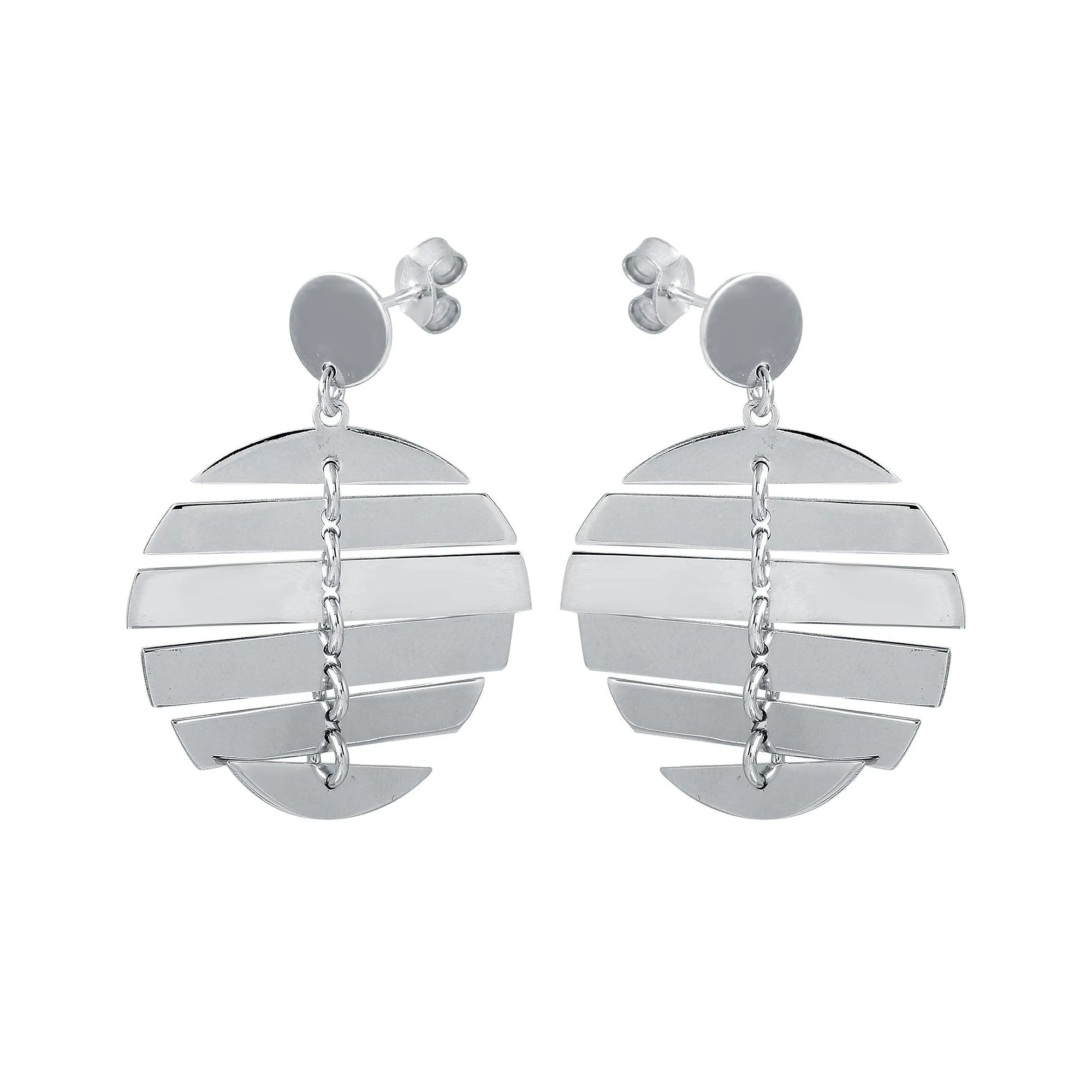 Rhodium Plated 925 Sterling Silver Dangling Flexible Disc Earrings - SOE00029