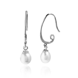 Rhodium Plated 925 Sterling Silver Dangling Fresh Water Pearls - BGE00533