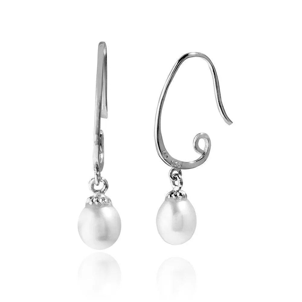 Rhodium Plated 925 Sterling Silver Dangling Fresh Water Pearls - BGE00533