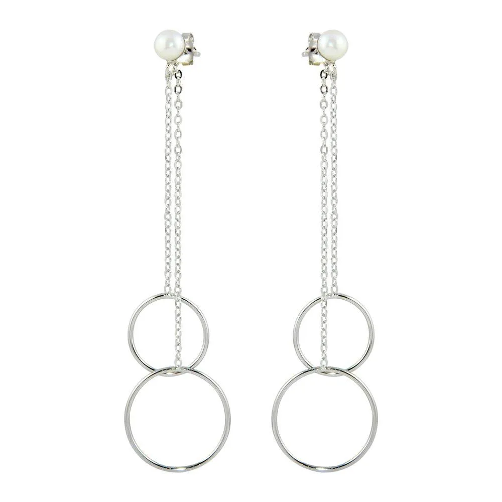 Rhodium Plated 925 Sterling Silver Dangling Front and Back Dangling Earrings - STE01096