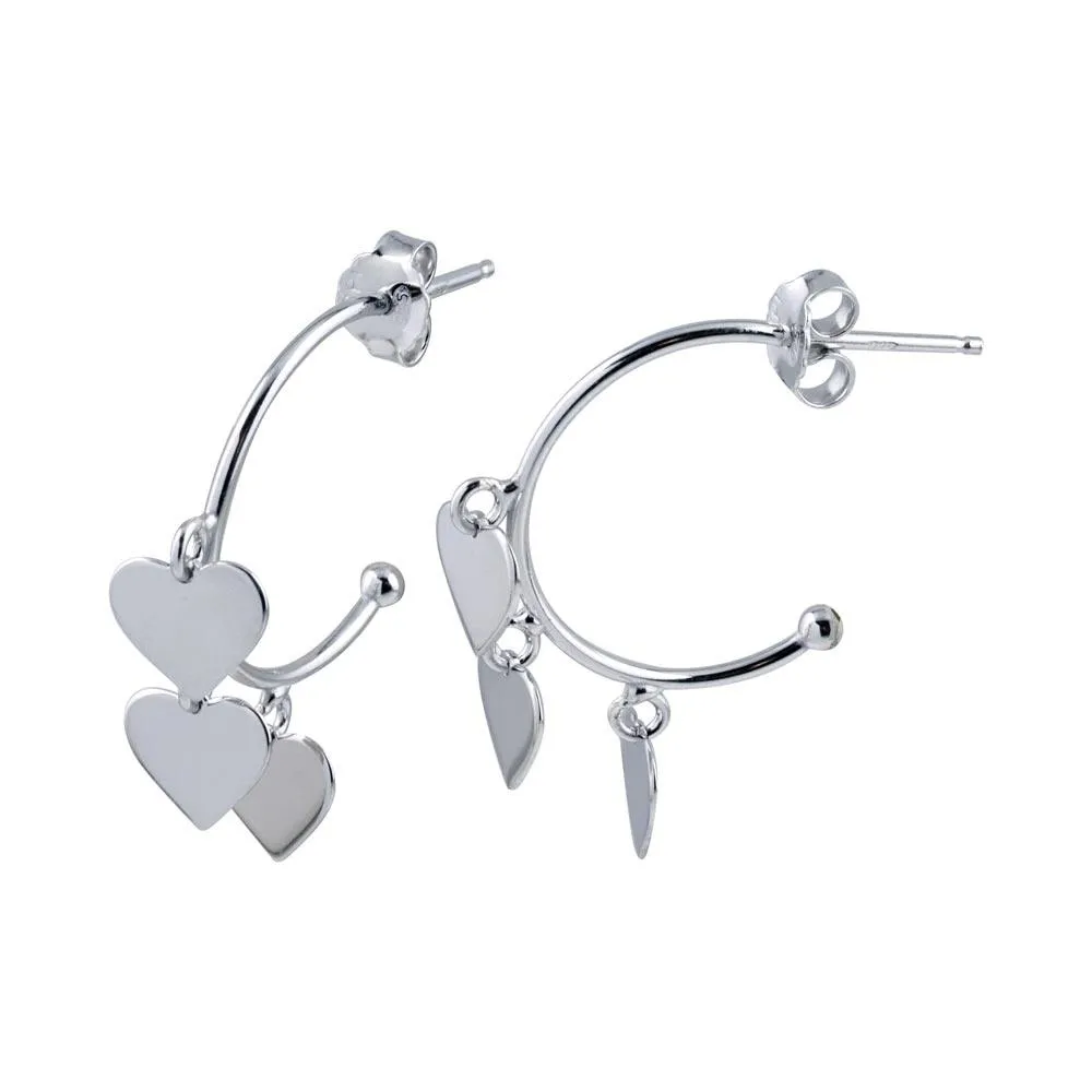Rhodium Plated 925 Sterling Silver Dangling Heart Silver Charm Earrings - SOE00024