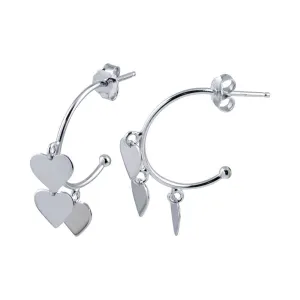 Rhodium Plated 925 Sterling Silver Dangling Heart Silver Charm Earrings - SOE00024