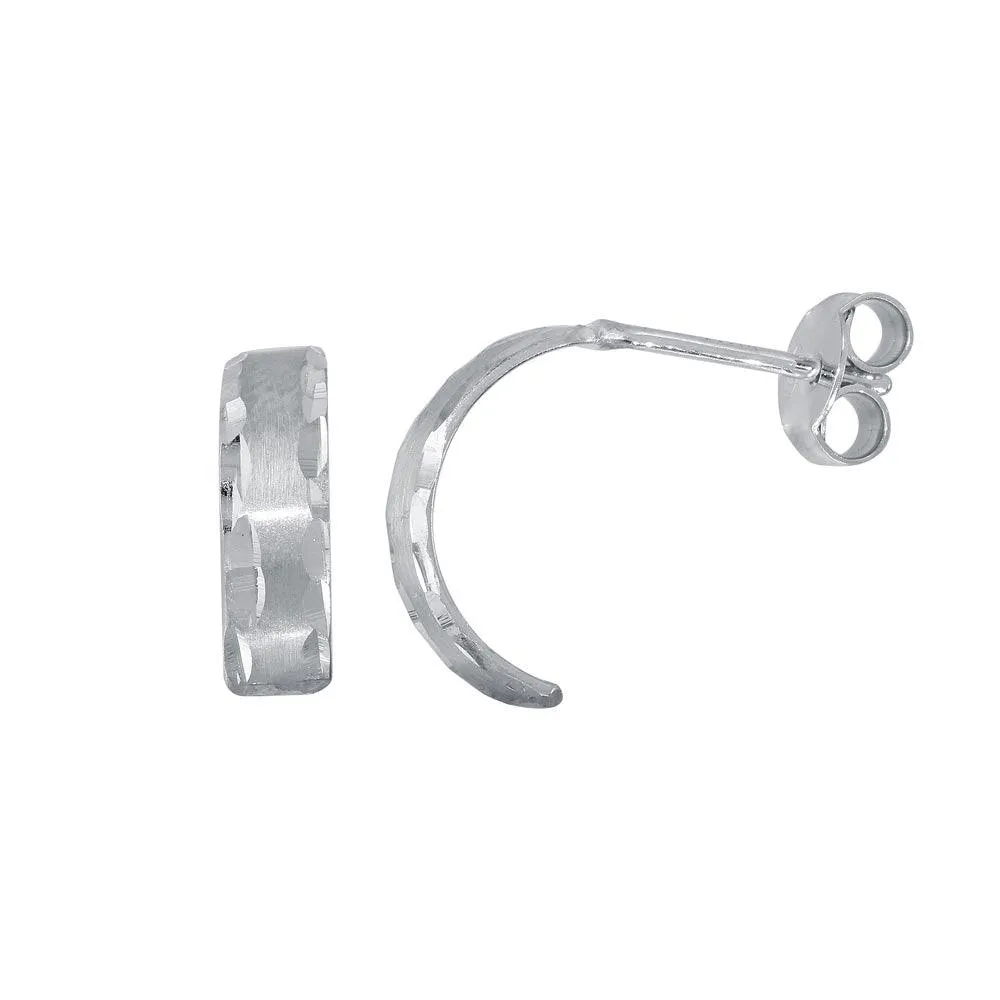 Rhodium Plated 925 Sterling Silver DC Border Semi Hoop Earrings - ECE00053RH