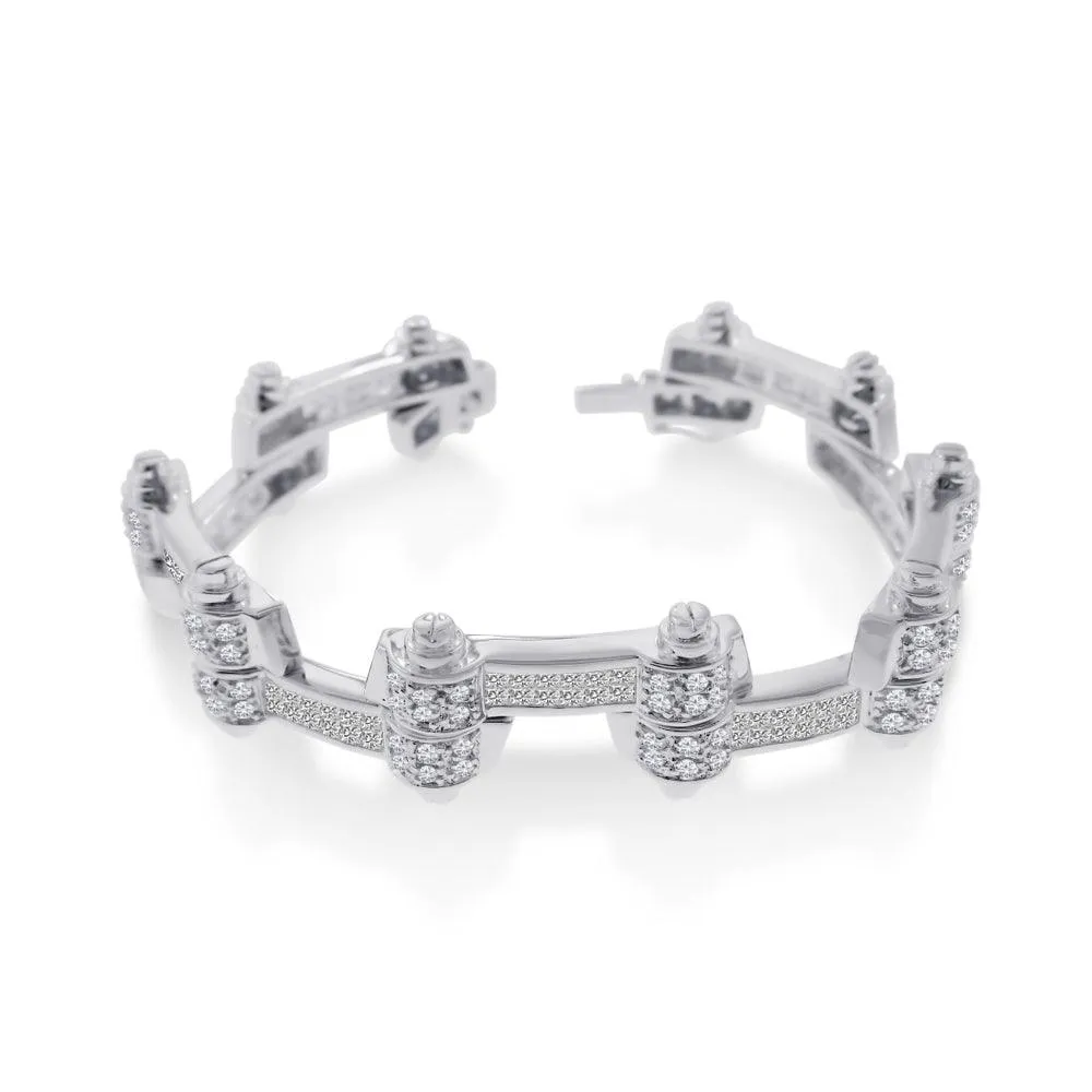 Rhodium Plated 925 Sterling Silver DC CZ Alternating Hinge Men's Bracelet - STBM0009