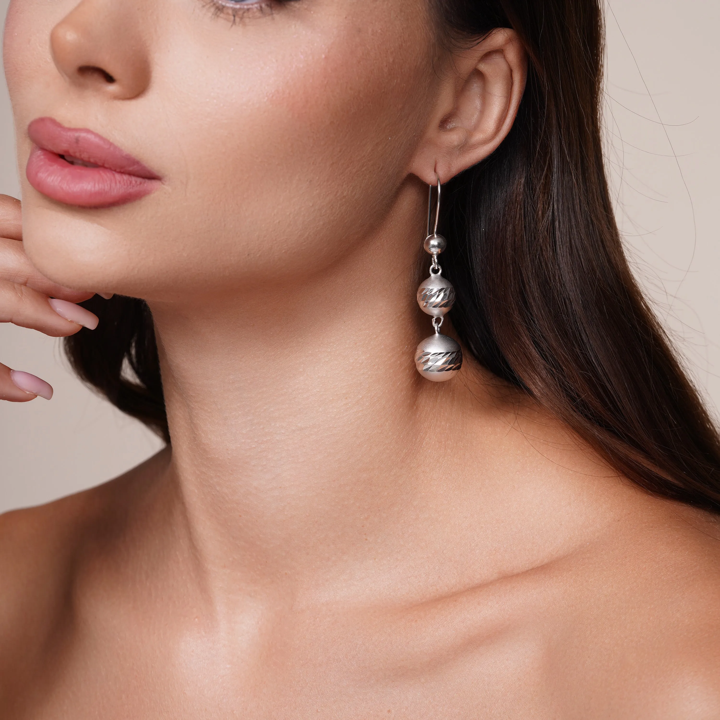 Rhodium Plated 925 Sterling Silver DC Triple Beaded Earring-DSE00074