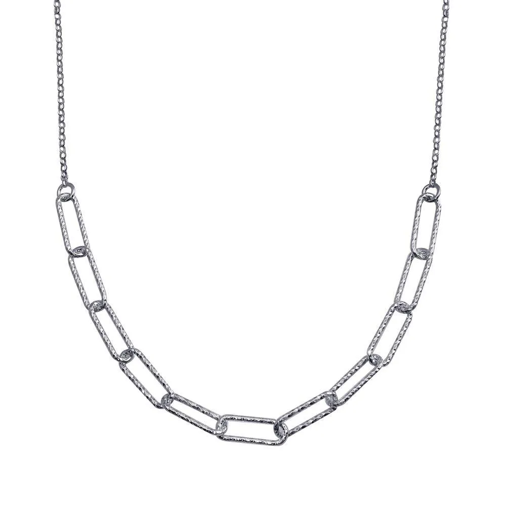 Rhodium Plated 925 Sterling Silver Diamond Cut Link Chain Necklace - ITN00135-RH