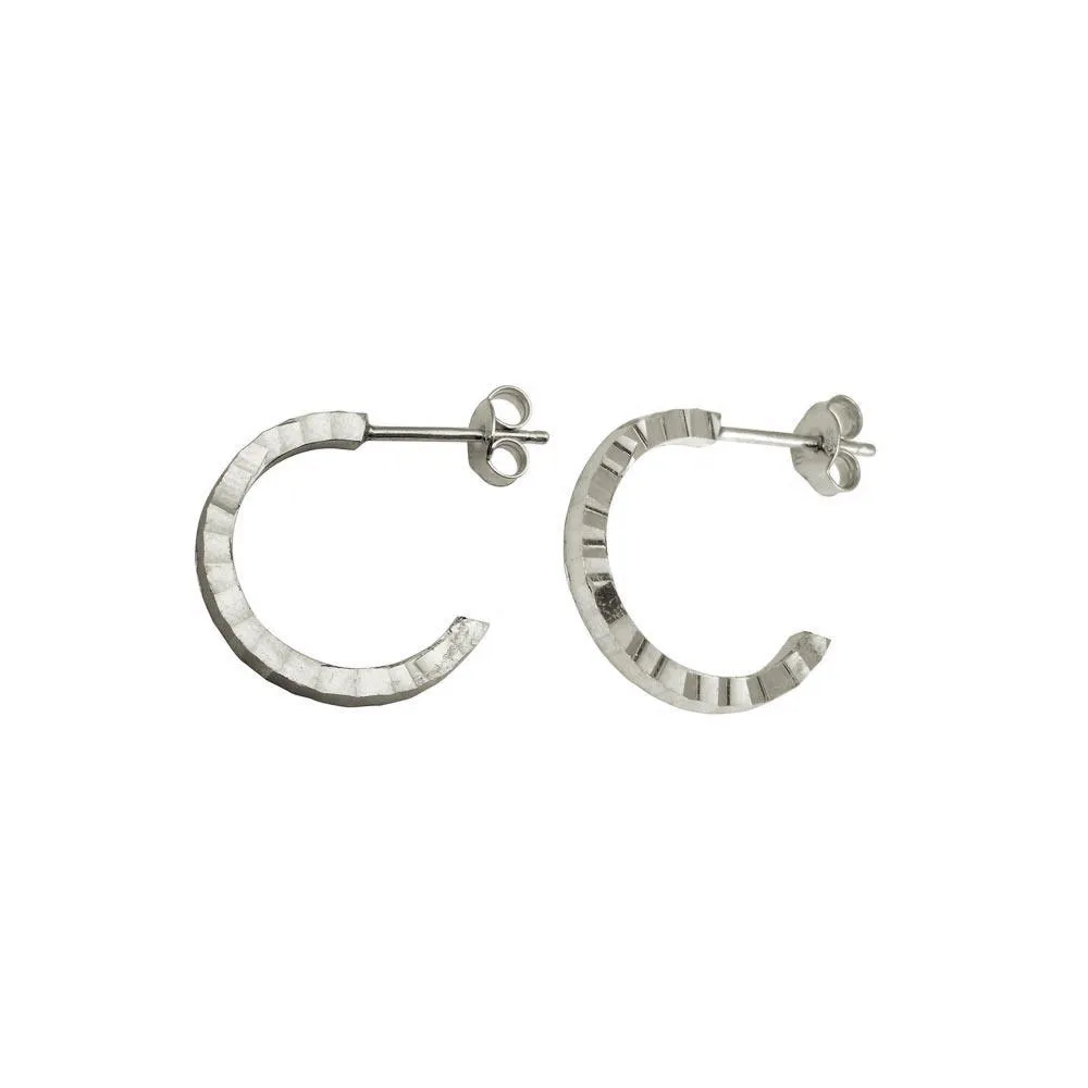 Rhodium Plated 925 Sterling Silver Diamond Cut Semi Hoop Earrings 20mm - ECE00031RH