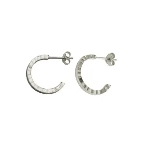 Rhodium Plated 925 Sterling Silver Diamond Cut Semi Hoop Earrings 20mm - ECE00031RH