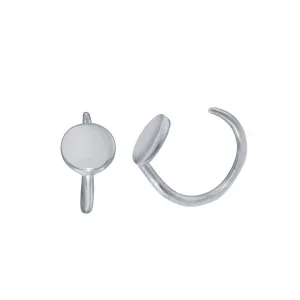 Rhodium Plated 925 Sterling Silver Disc Semi-Hoop Earring - STE01315RH