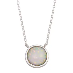 Rhodium Plated 925 Sterling Silver Disc Synthetic Opal Necklace with CZ - STP01744