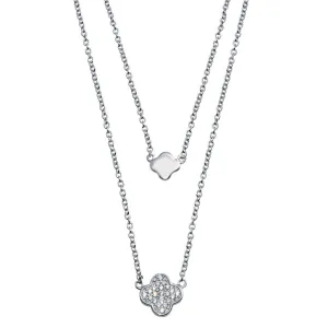 Rhodium Plated 925 Sterling Silver Double Chain Clover Necklace with CZ - STP01507