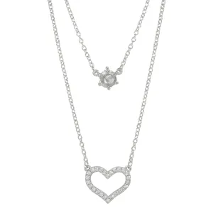 Rhodium Plated 925 Sterling Silver Double Chain Heart Necklace with Mounting Set - BGP01223